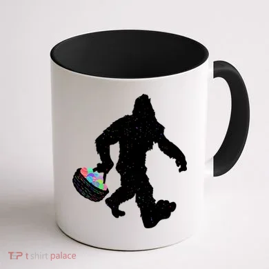 Easter Bigfoot Sasquatch Funny Easter Eggs Basket Coffee Mug back