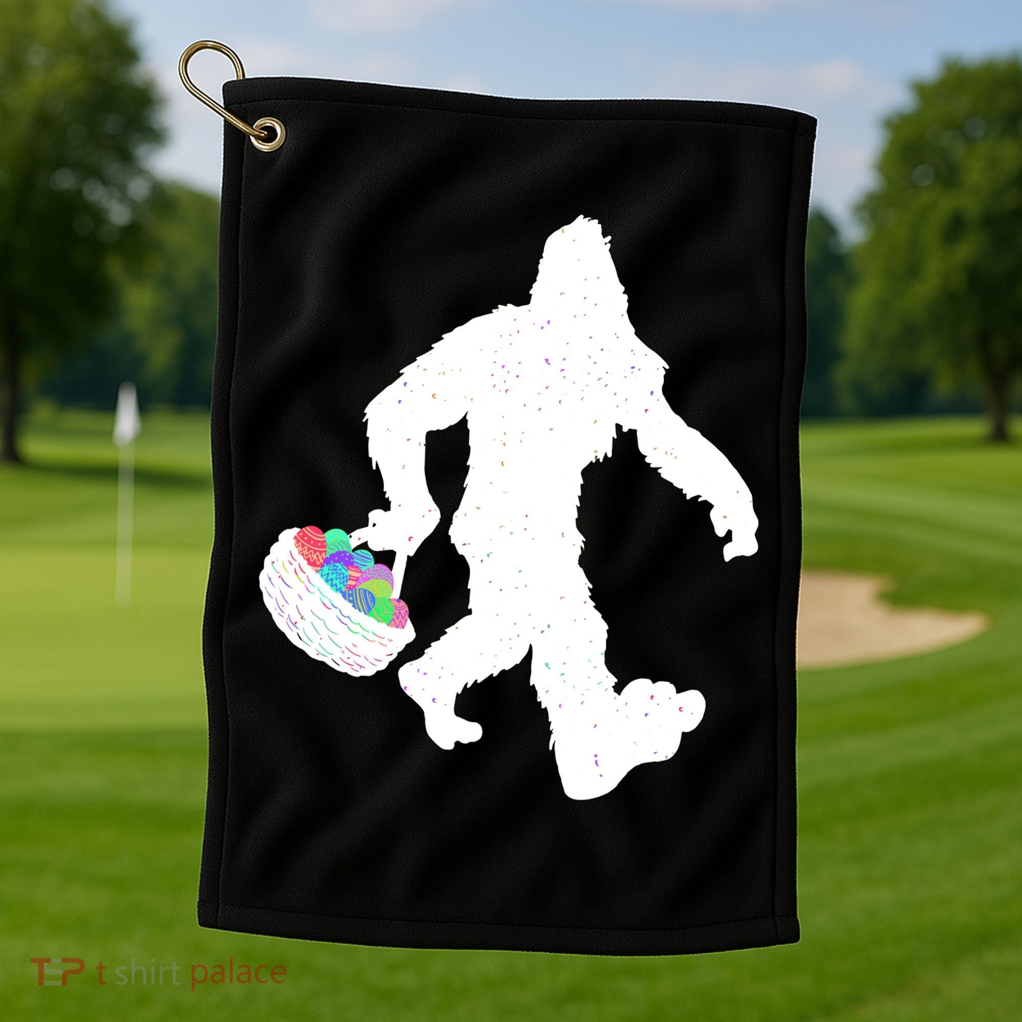 Easter Bigfoot Sasquatch Funny Easter Eggs Basket Golf Towel