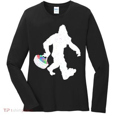 Easter Bigfoot Sasquatch Funny Easter Eggs Basket Women's Long Sleeve Shirt