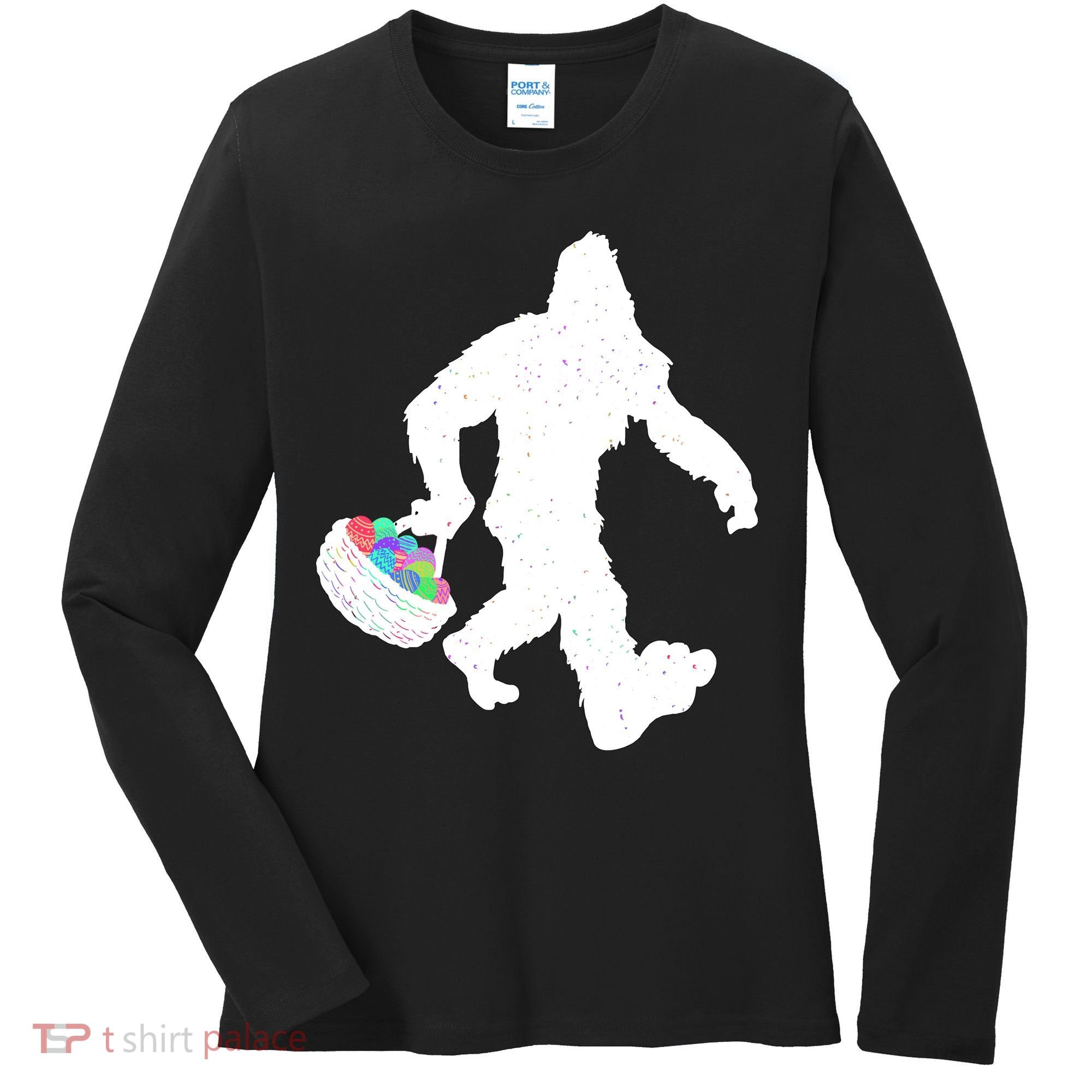 Easter Bigfoot Sasquatch Funny Easter Eggs Basket Women's Long Sleeve Shirt