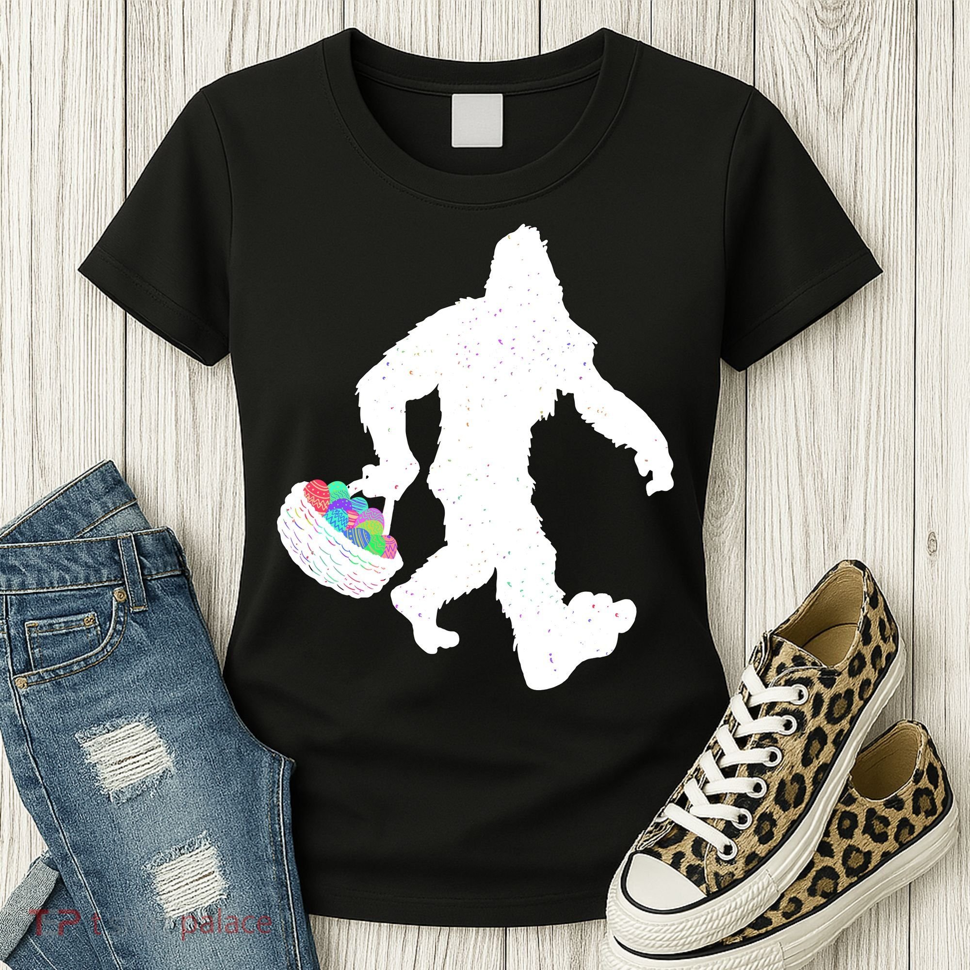 Easter Bigfoot Sasquatch Funny Easter Eggs Basket Women's T-Shirt