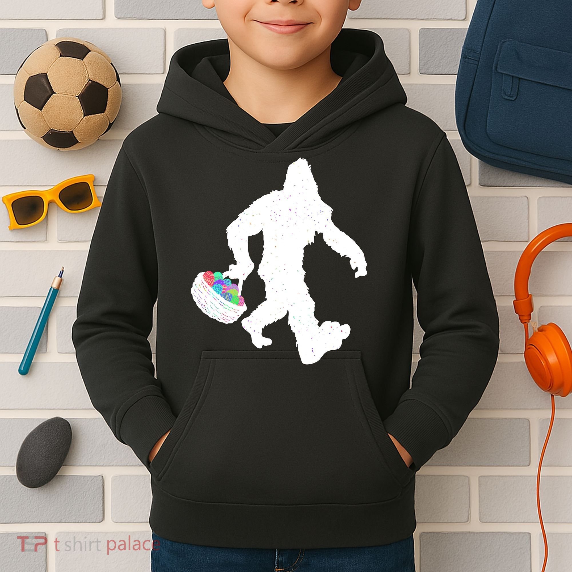 Easter Bigfoot Sasquatch Funny Easter Eggs Basket Kids Hoodie