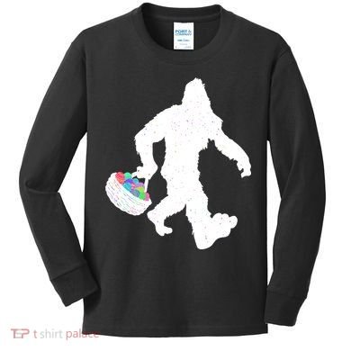 Easter Bigfoot Sasquatch Funny Easter Eggs Basket Kids Long Sleeve Shirt