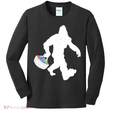 Easter Bigfoot Sasquatch Funny Easter Eggs Basket Kids Long Sleeve Shirt