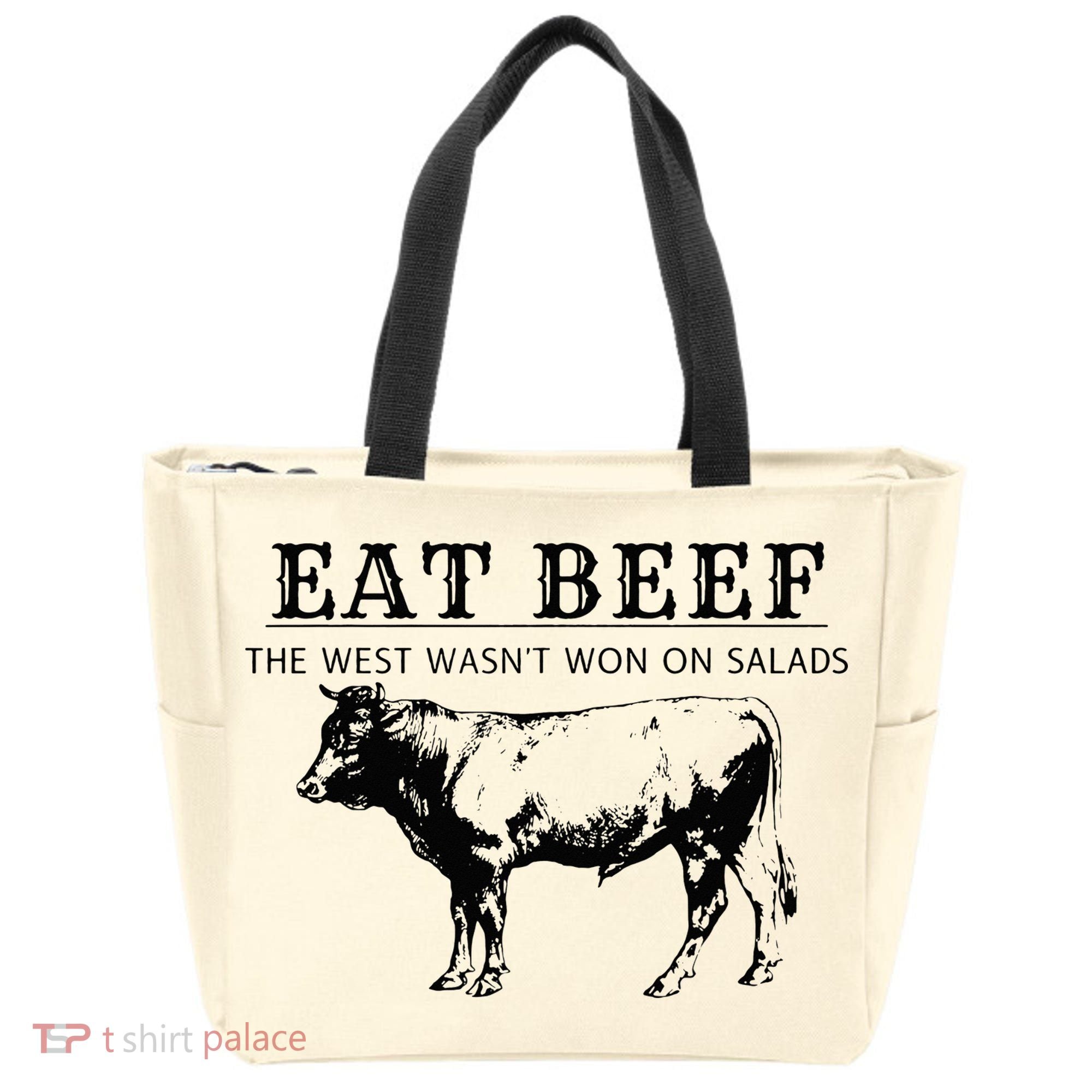 Eat Beef The West Wasn't Won on Salads Funny Beef Cow Tote Bag