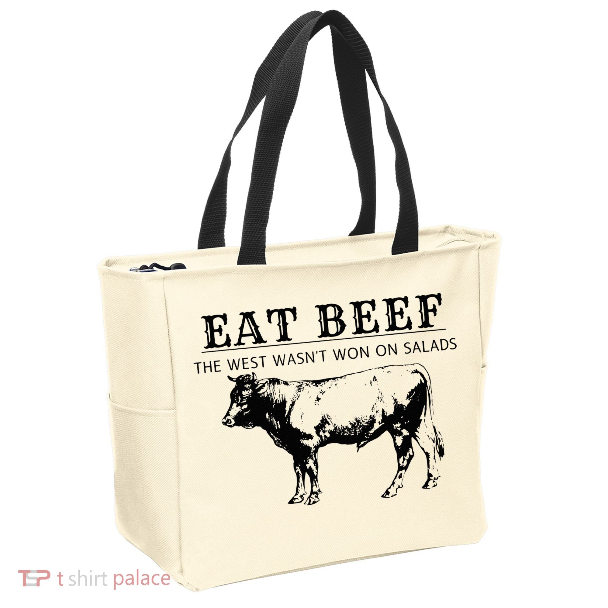 Eat Beef The West Wasn't Won on Salads Funny Beef Cow Tote Bag