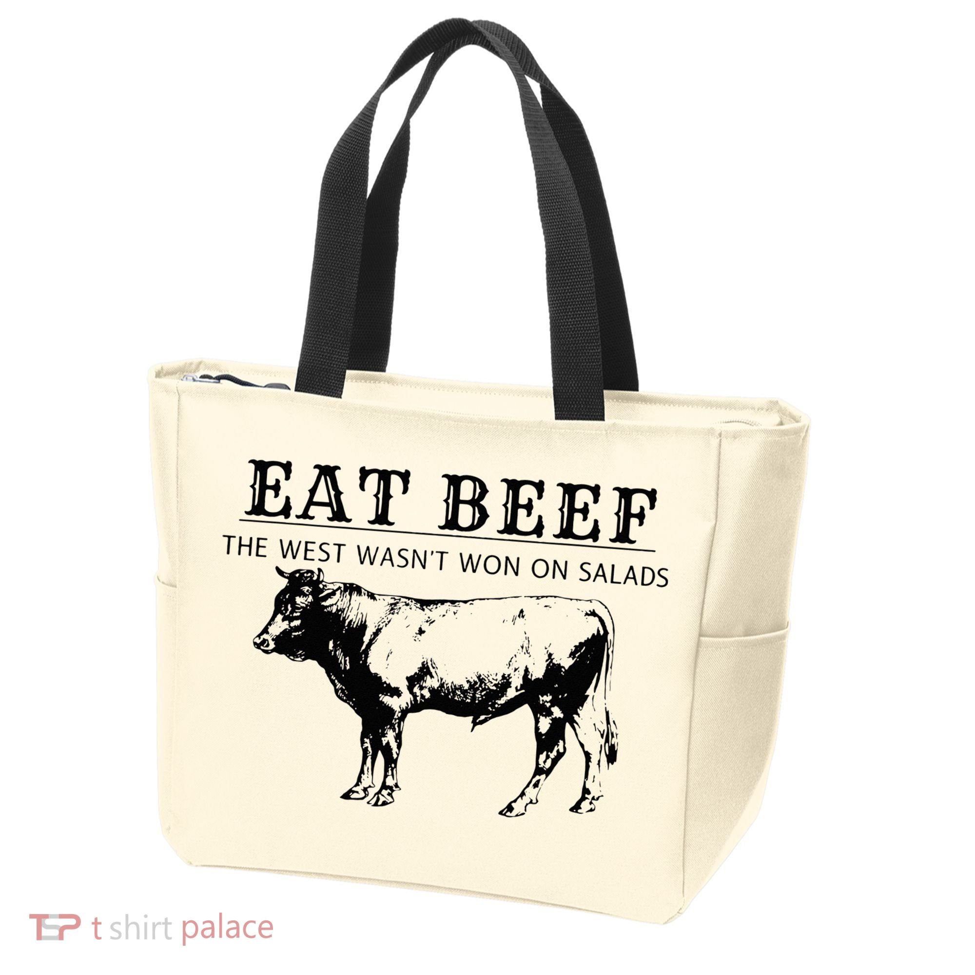 Eat Beef The West Wasn't Won on Salads Funny Beef Cow Tote Bag