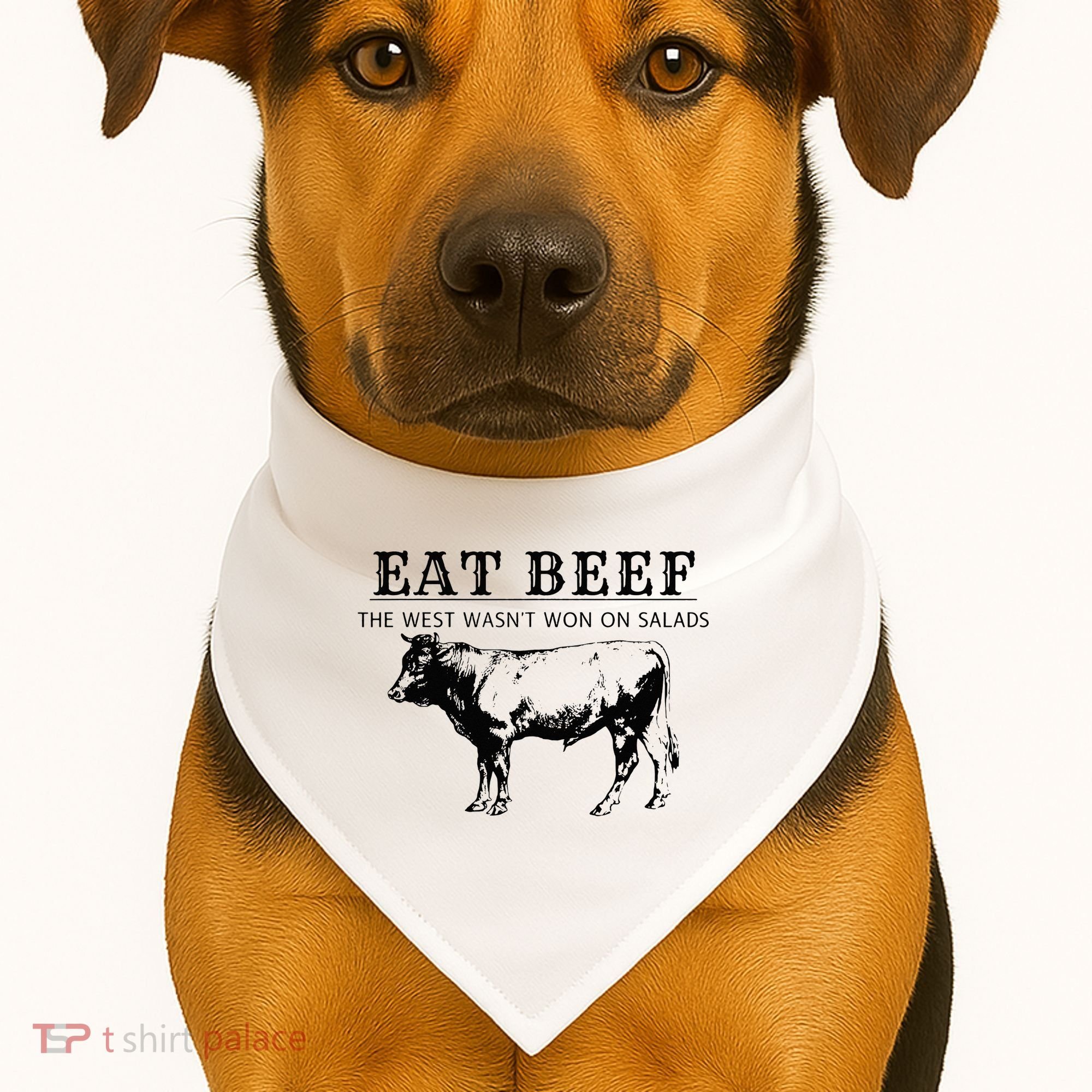 Eat Beef The West Wasn't Won on Salads Funny Beef Cow USA-Made Doggie Bandana
