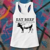Eat Beef The West Wasn't Won on Salads Funny Beef Cow Women's Tank Top thumb 3