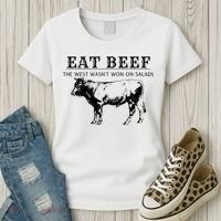 Eat Beef The West Wasn't Won on Salads Funny Beef Cow Women's T-Shirt thumb 3