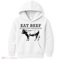 Eat Beef The West Wasn't Won on Salads Funny Beef Cow Kids Hoodie thumb 0