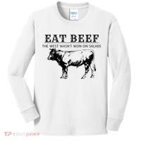 Eat Beef The West Wasn't Won on Salads Funny Beef Cow Kids Long Sleeve Shirt thumb 0