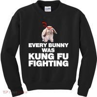 Every Bunny Was Kung Fu Fighting Funny Easter Rabbit Kids Sweatshirt thumb 0