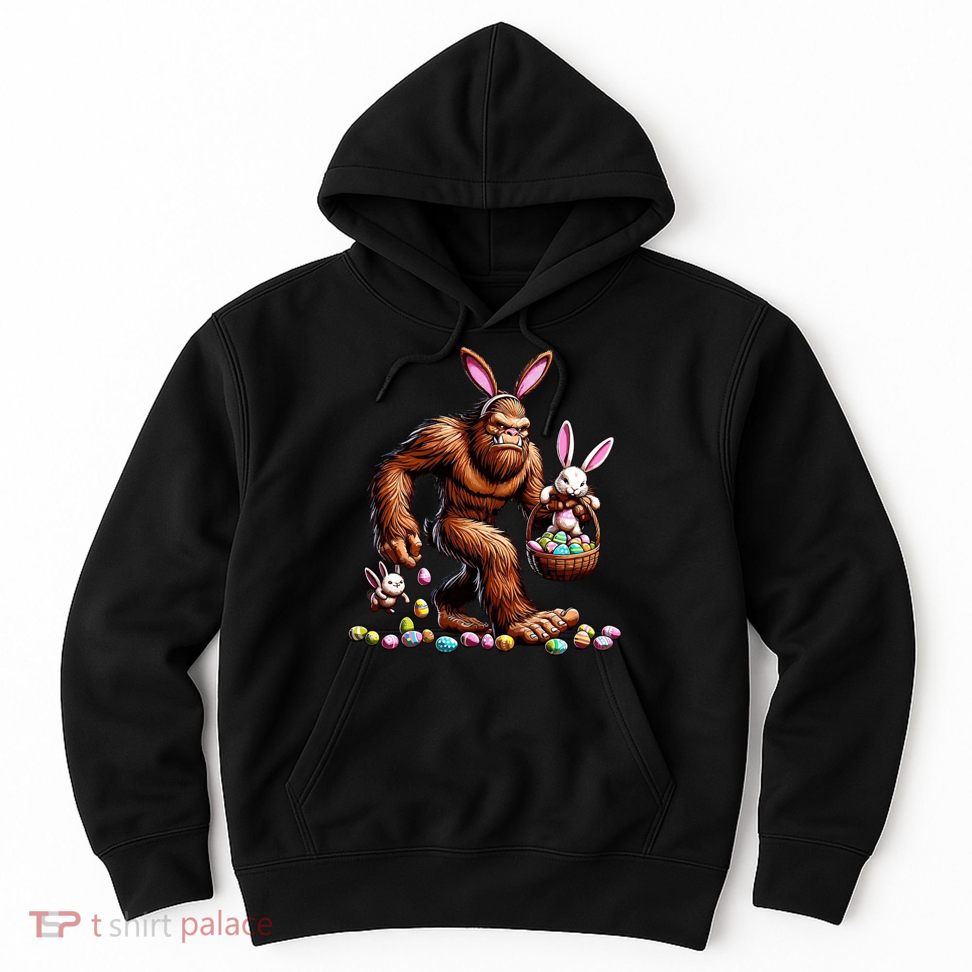 Easter Bigfoot With Bunny & Egg Basket Festive Celebration Hoodie