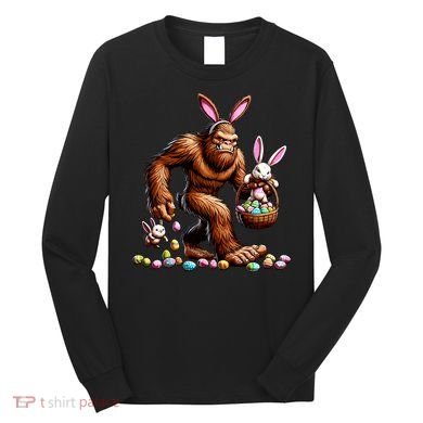 Easter Bigfoot With Bunny & Egg Basket Festive Celebration Long Sleeve Shirt