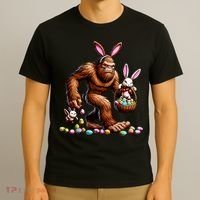 Easter Bigfoot With Bunny & Egg Basket Festive Celebration T-Shirt thumb 3