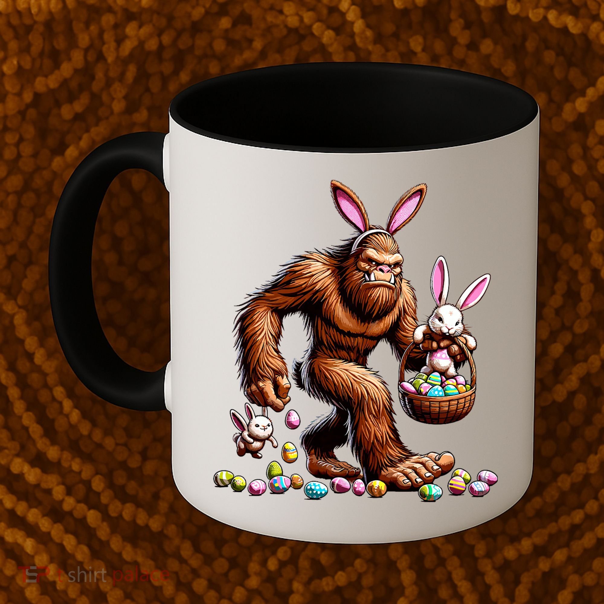 Easter Bigfoot With Bunny & Egg Basket Festive Celebration Coffee Mug