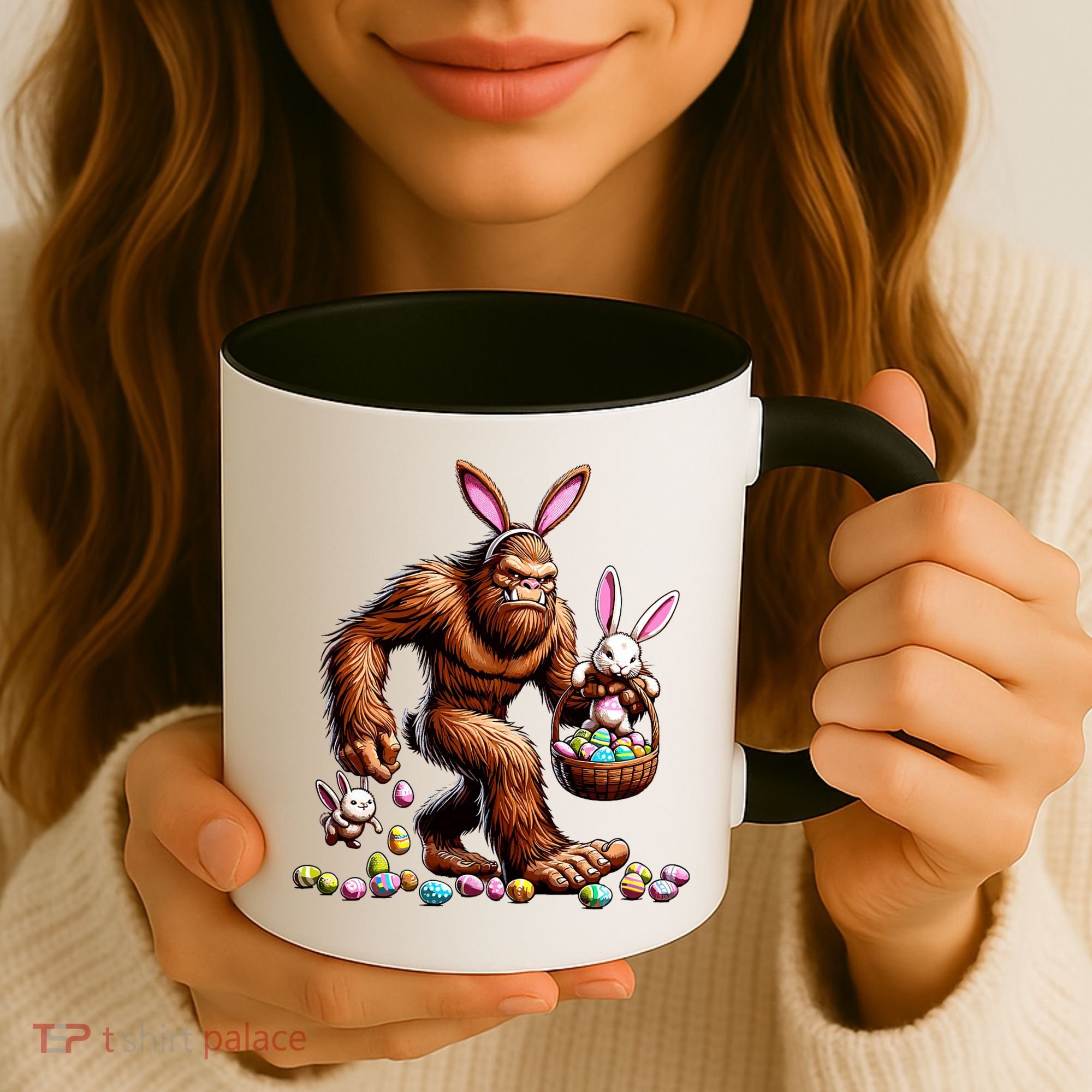 Easter Bigfoot With Bunny & Egg Basket Festive Celebration Coffee Mug