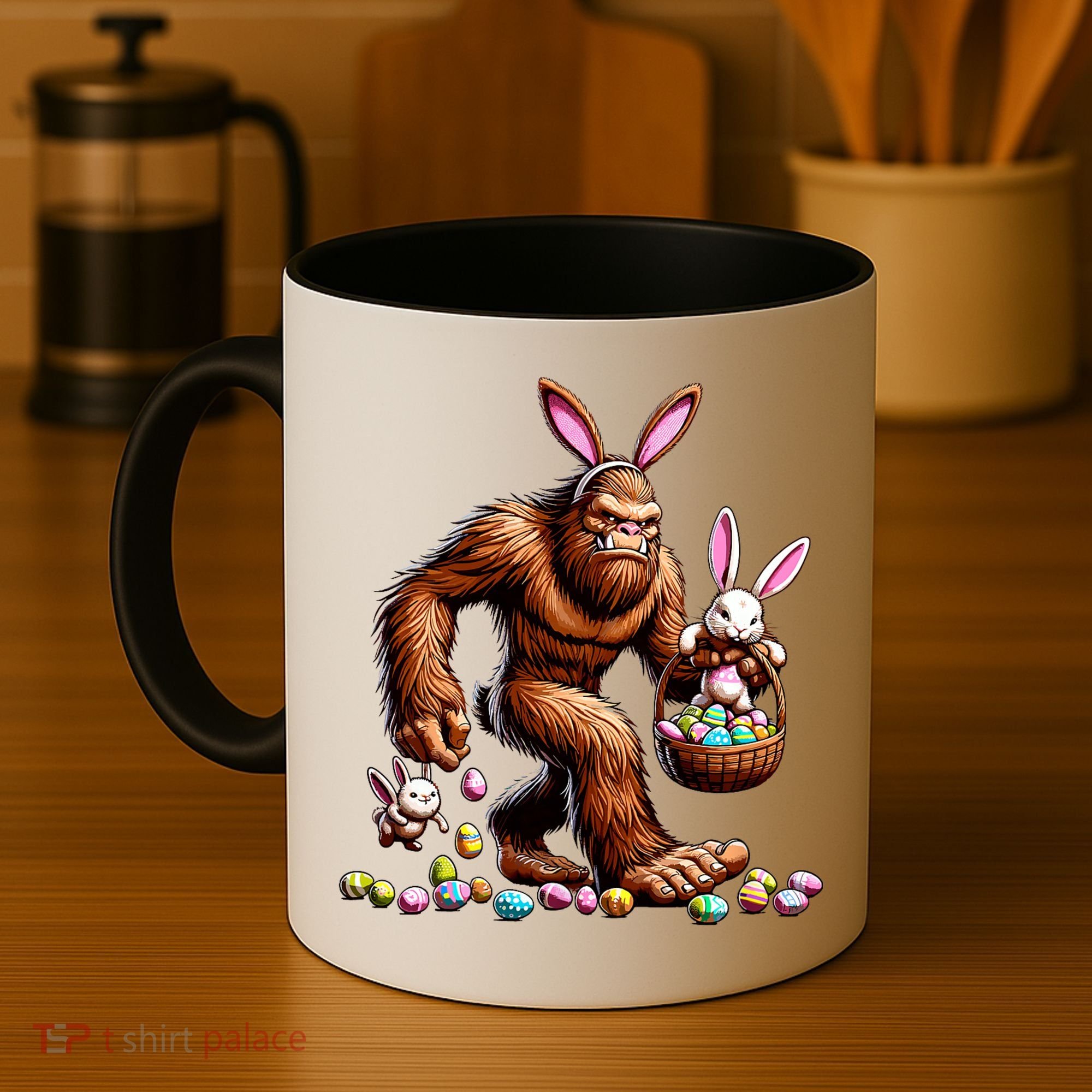 Easter Bigfoot With Bunny & Egg Basket Festive Celebration Coffee Mug