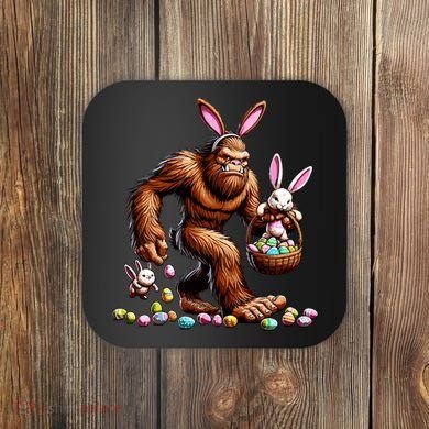 Easter Bigfoot With Bunny & Egg Basket Festive Celebration Coaster