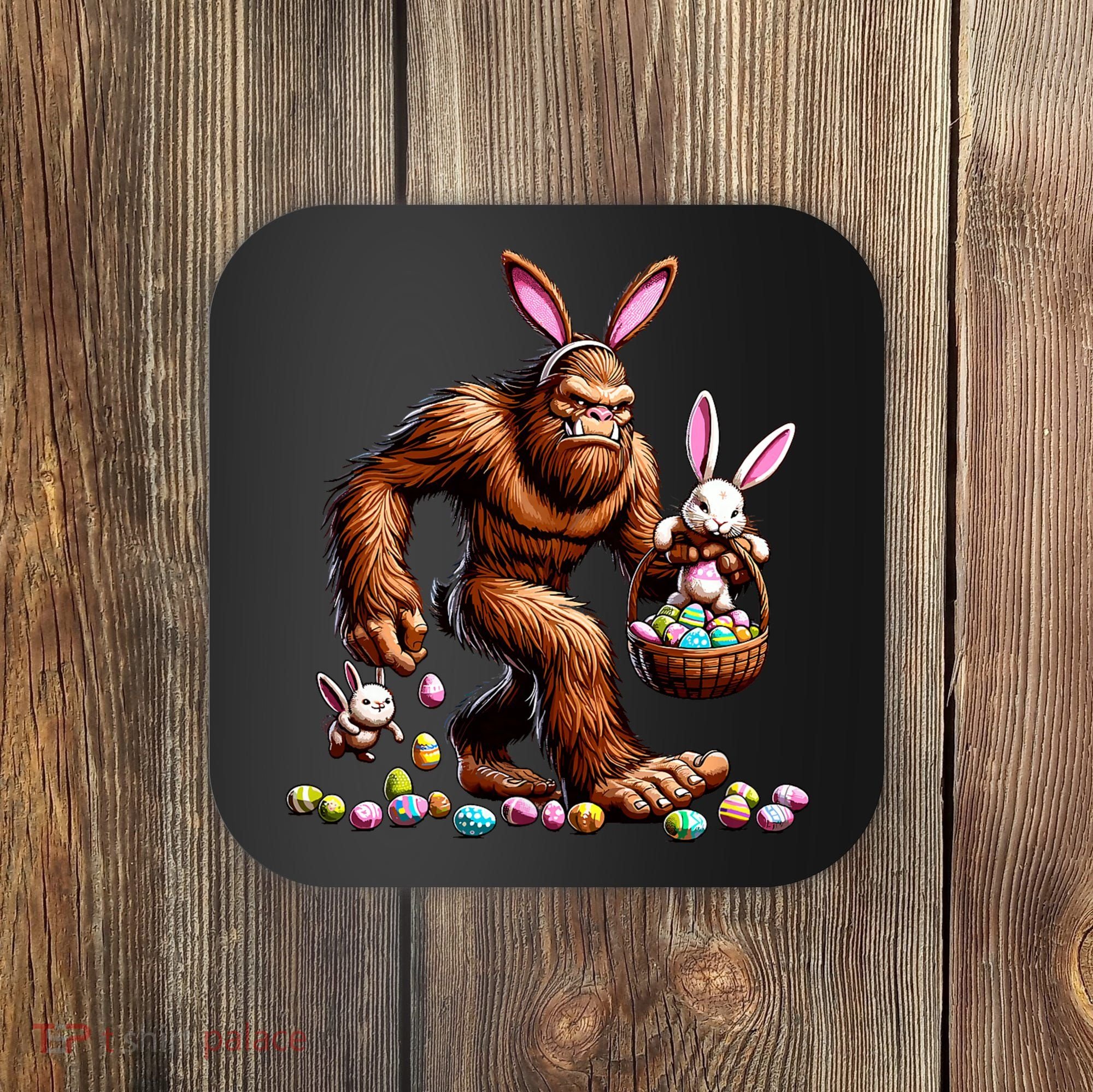 Easter Bigfoot With Bunny & Egg Basket Festive Celebration Coaster