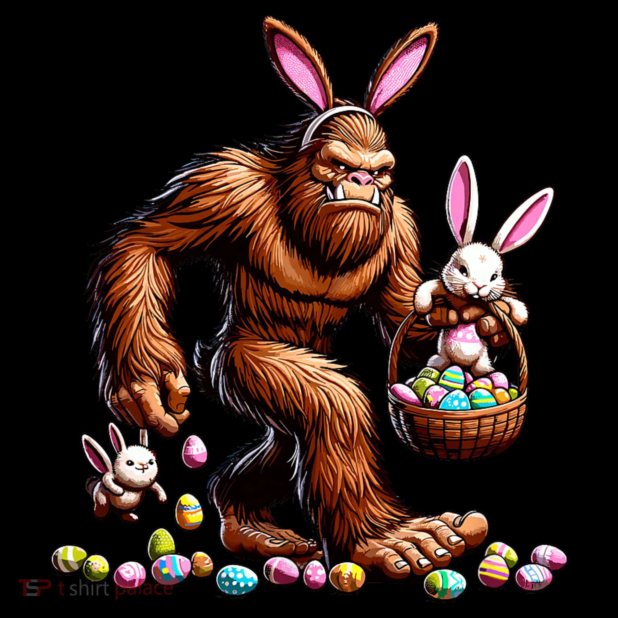 Easter Bigfoot With Bunny & Egg Basket Festive Celebration Coaster