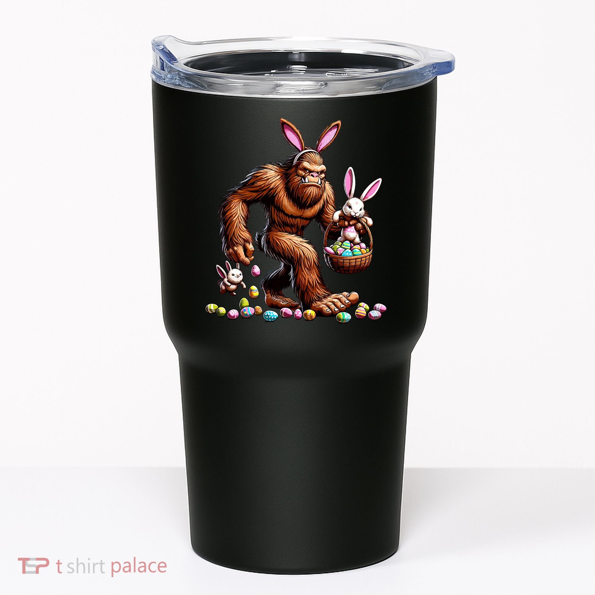 Easter Bigfoot With Bunny & Egg Basket Festive Celebration Tumbler