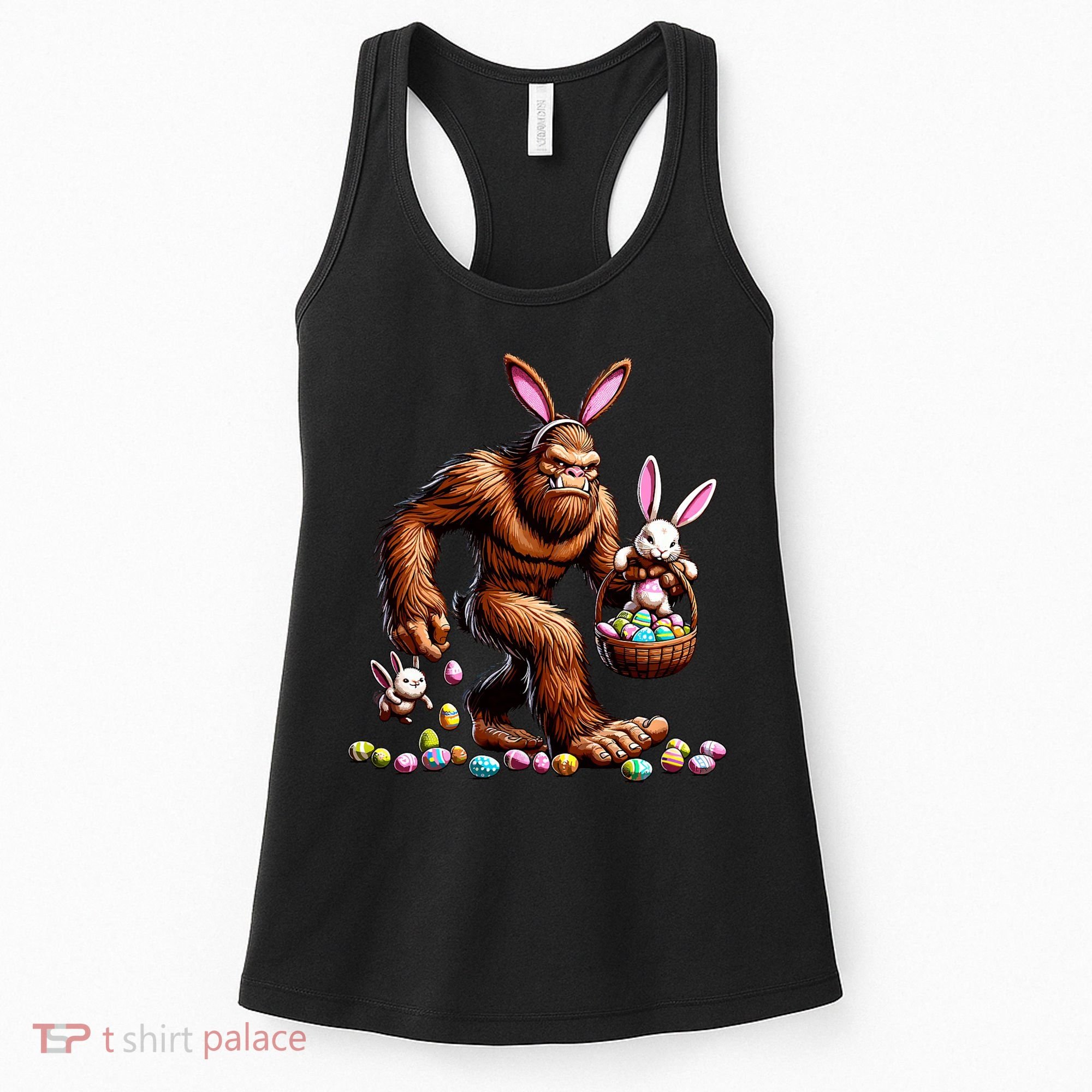 Easter Bigfoot With Bunny & Egg Basket Festive Celebration Women's Tank Top
