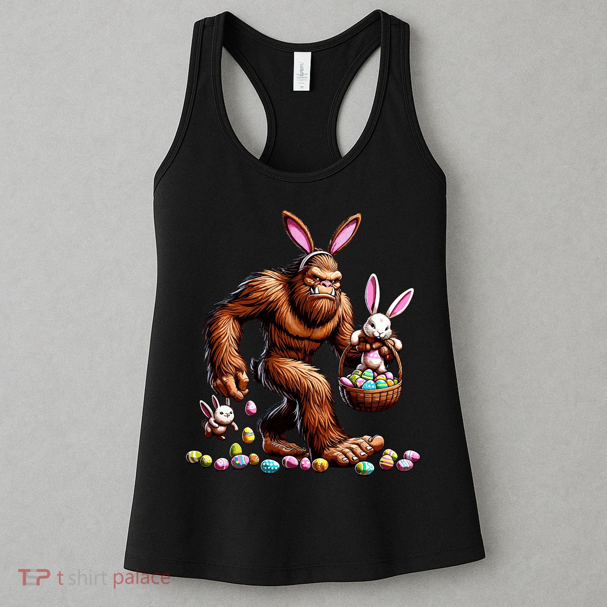 Easter Bigfoot With Bunny & Egg Basket Festive Celebration Women's Tank Top