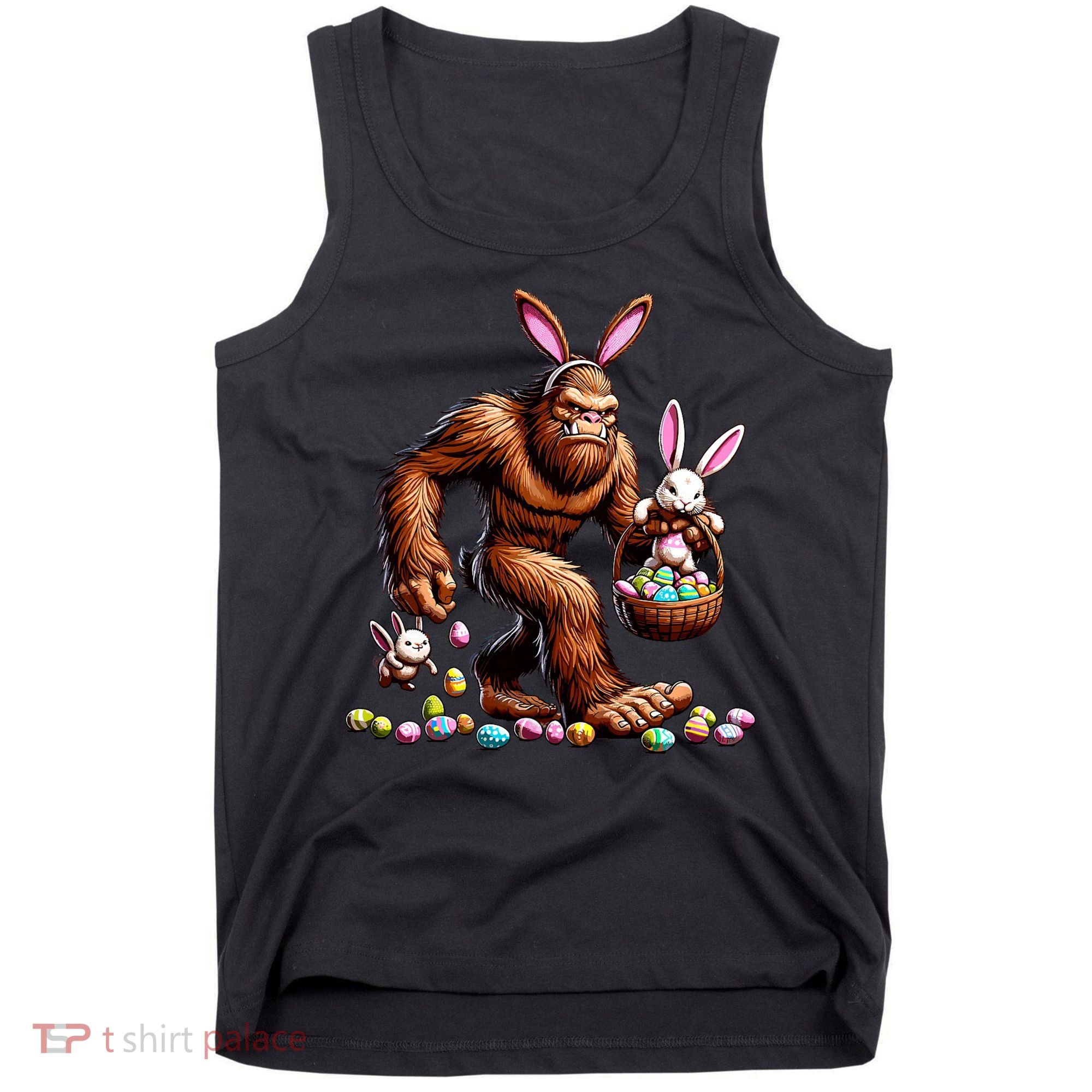 Easter Bigfoot With Bunny & Egg Basket Festive Celebration Tank Top