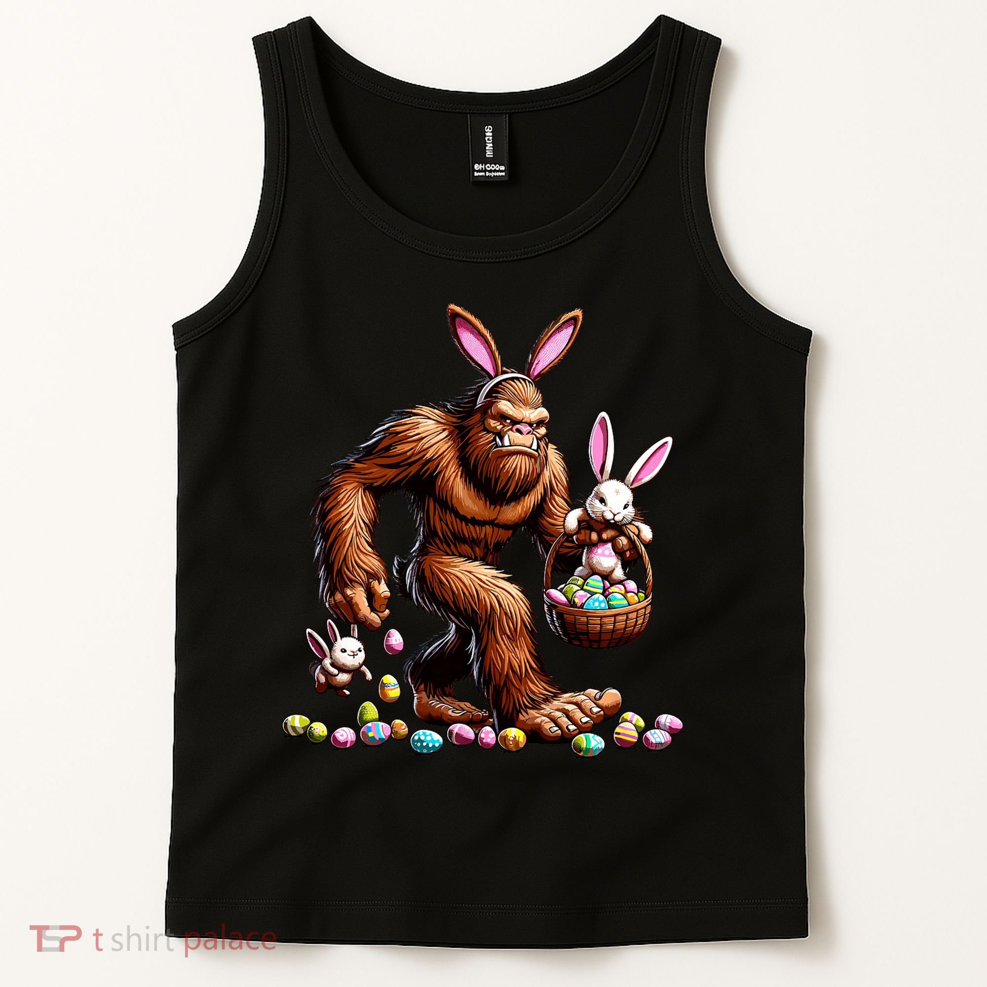 Easter Bigfoot With Bunny & Egg Basket Festive Celebration Tank Top