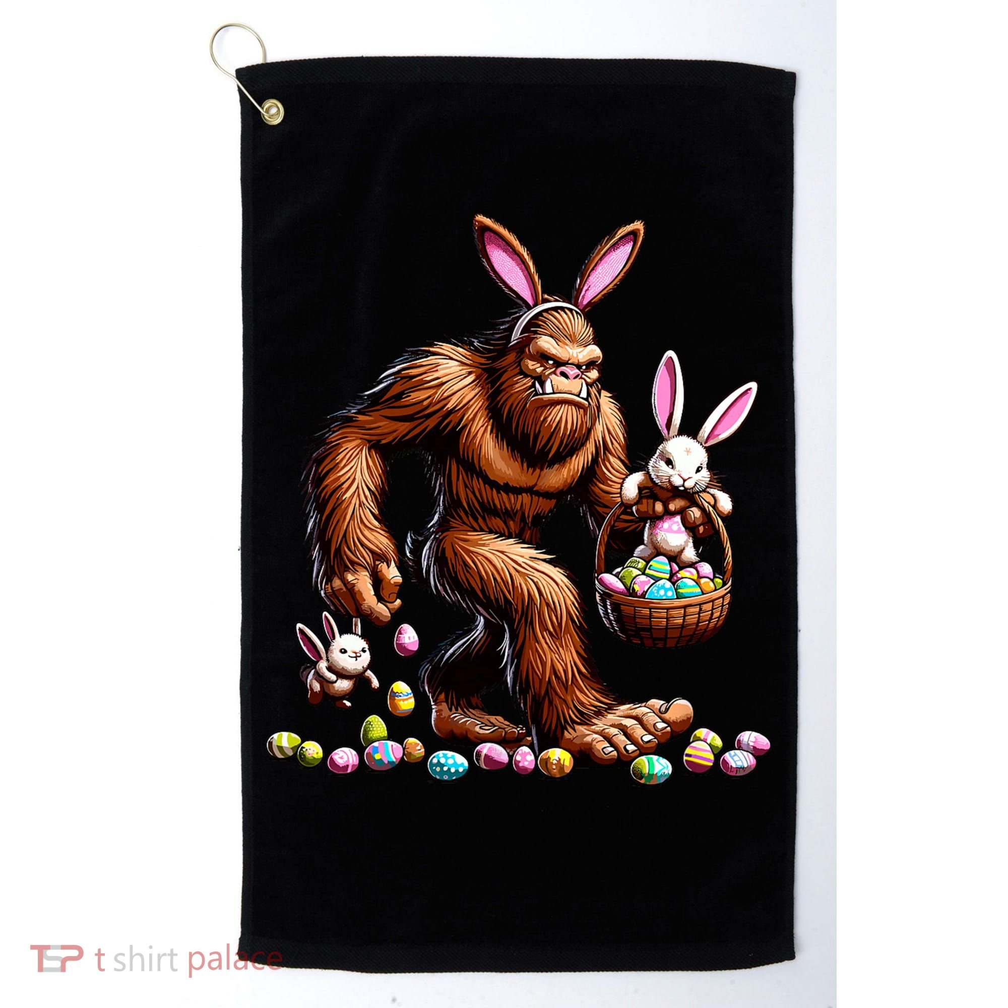 Easter Bigfoot With Bunny & Egg Basket Festive Celebration Golf Towel