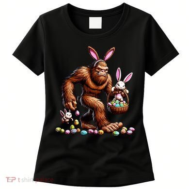 Easter Bigfoot With Bunny & Egg Basket Festive Celebration Women's T-Shirt