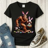Easter Bigfoot With Bunny & Egg Basket Festive Celebration Women's T-Shirt thumb 3