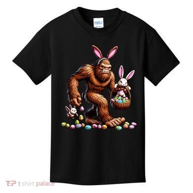 Easter Bigfoot With Bunny & Egg Basket Festive Celebration Kids T-Shirt
