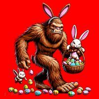 Easter Bigfoot With Bunny & Egg Basket Festive Celebration Santa Hat thumb 1