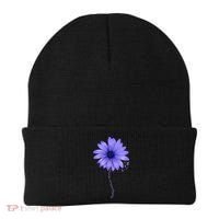 Esophageal Cancer Awareness Sunflower Periwinkle ribbon Beanie thumb 0