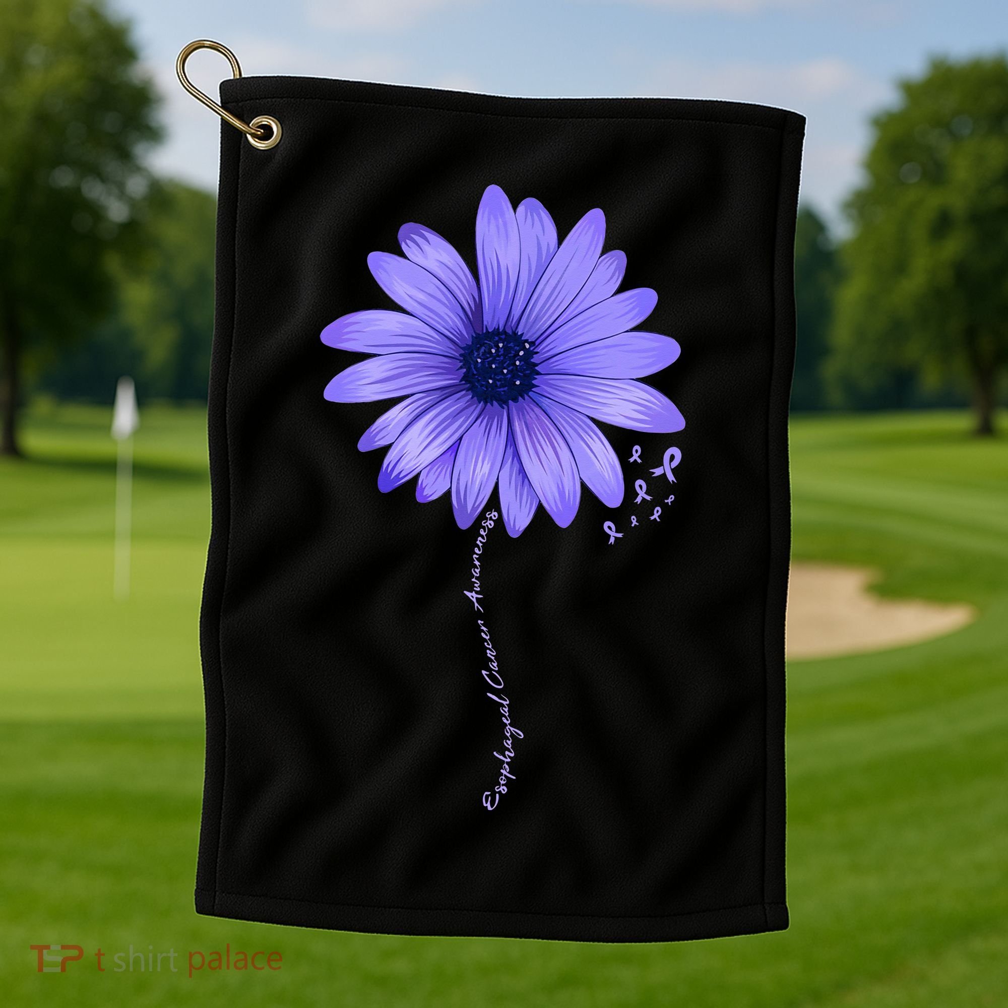 Esophageal Cancer Awareness Sunflower Periwinkle ribbon Golf Towel