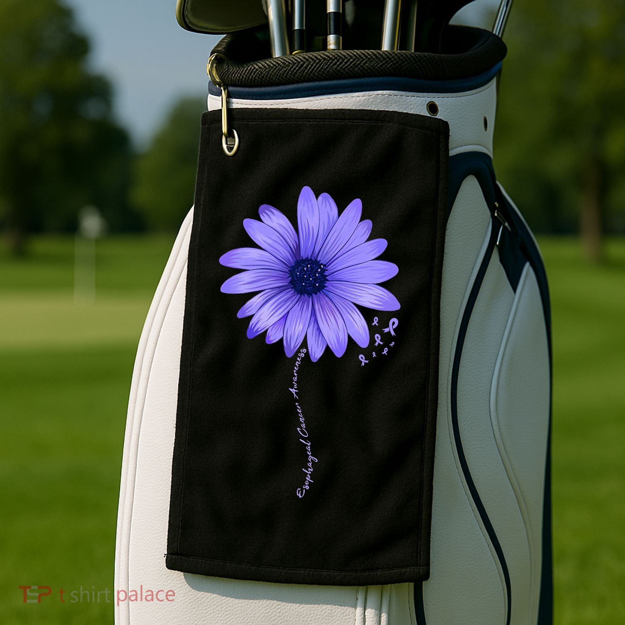 Esophageal Cancer Awareness Sunflower Periwinkle ribbon Golf Towel