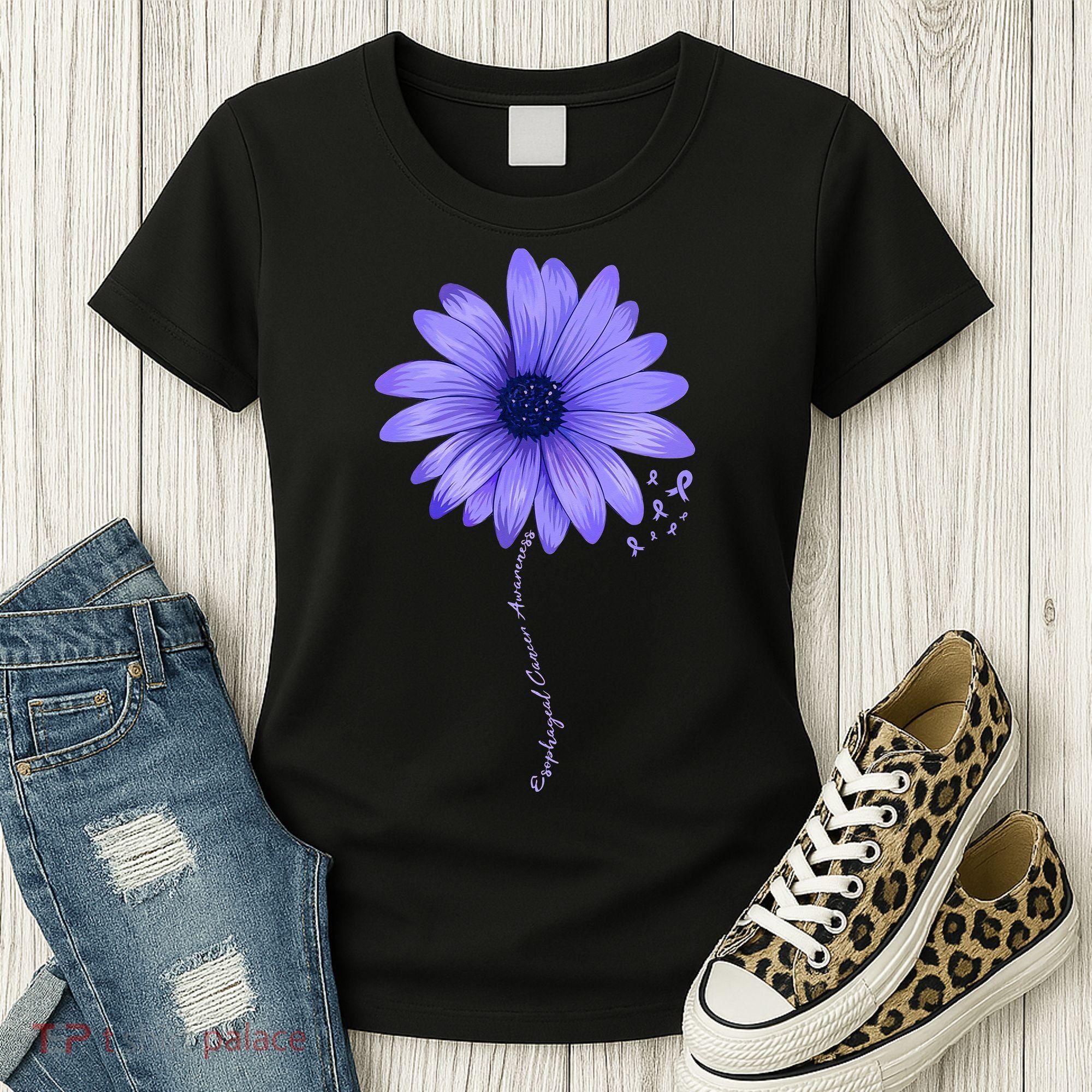 Esophageal Cancer Awareness Sunflower Periwinkle ribbon Women's T-Shirt