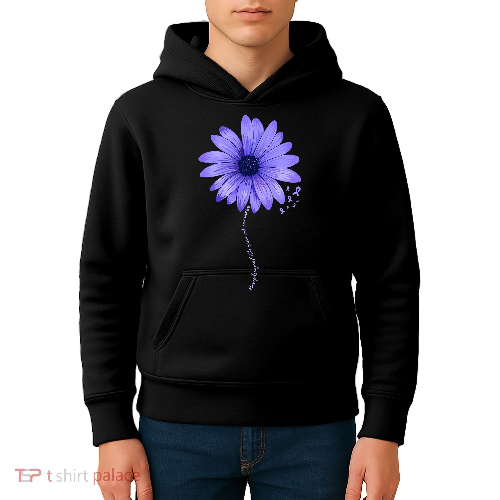 Esophageal Cancer Awareness Sunflower Periwinkle ribbon Kids Hoodie