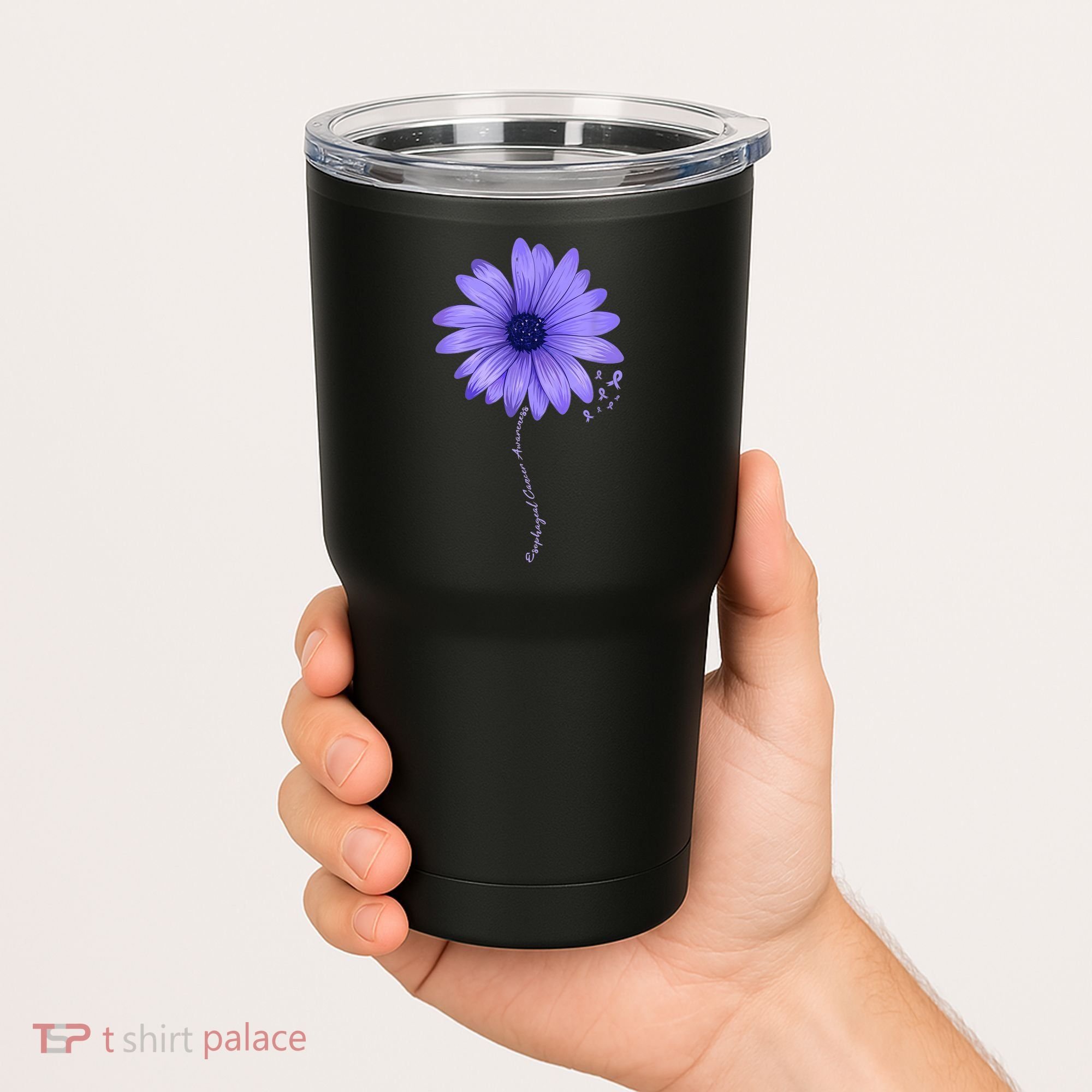 Esophageal Cancer Awareness Sunflower Periwinkle ribbon Tumbler