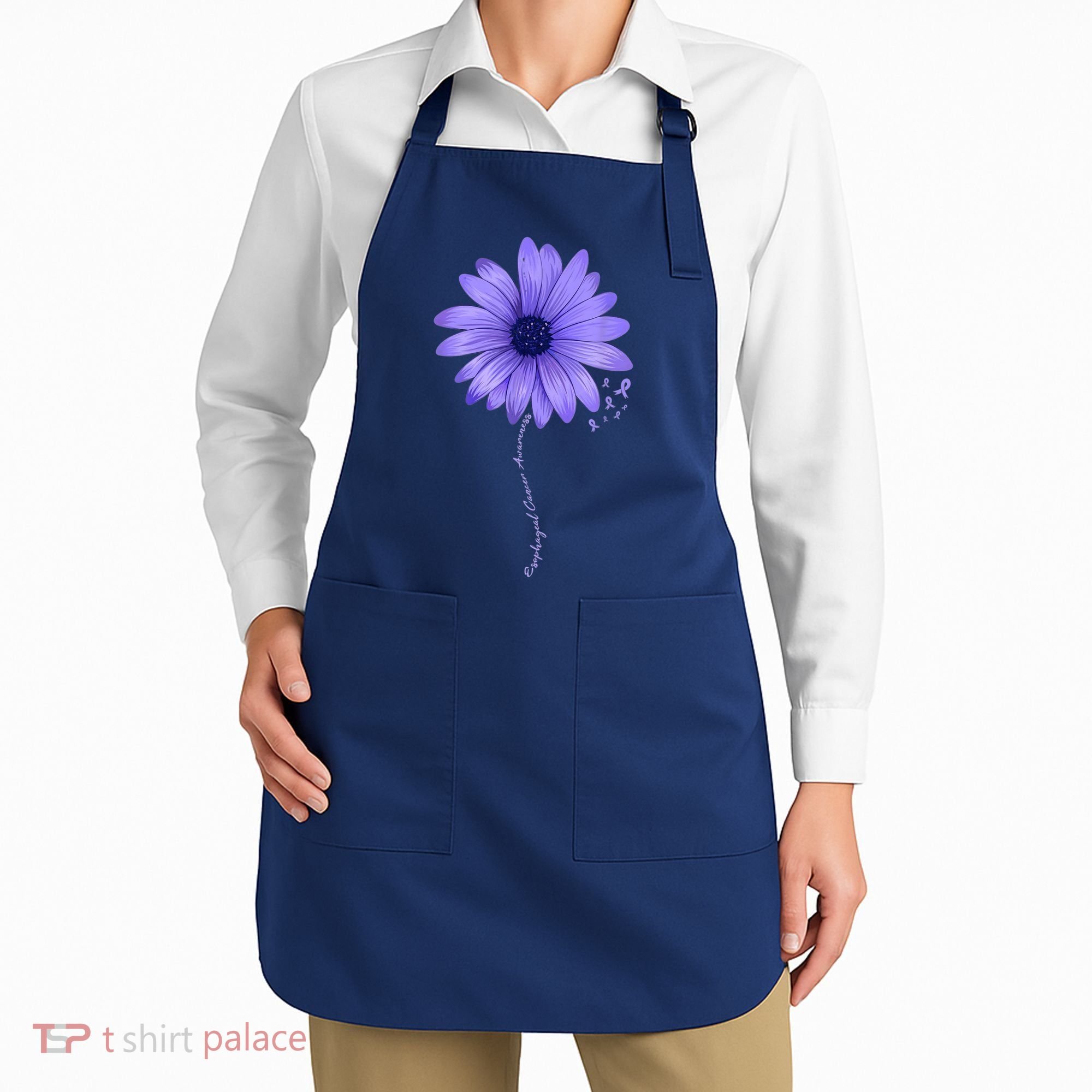 Esophageal Cancer Awareness Sunflower Periwinkle ribbon Apron
