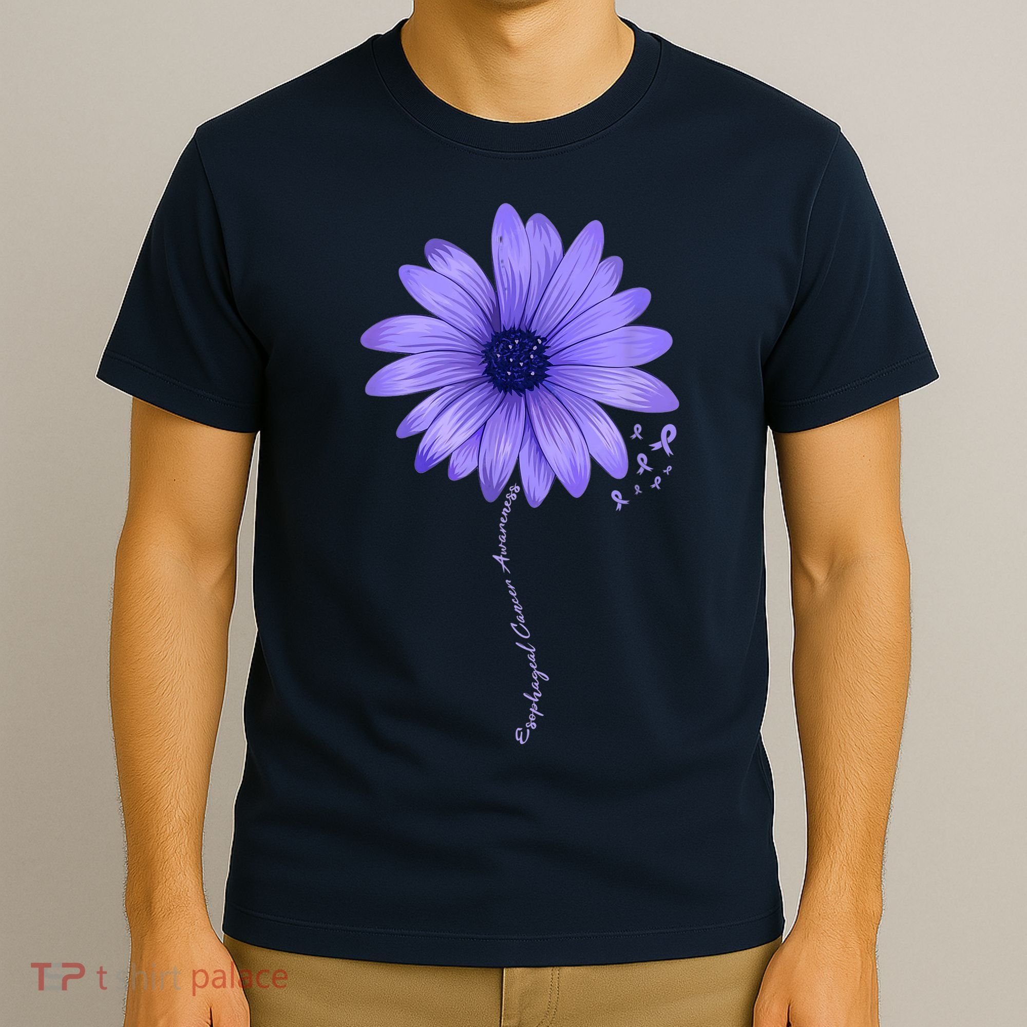 Esophageal Cancer Awareness Sunflower Periwinkle ribbon T-Shirt