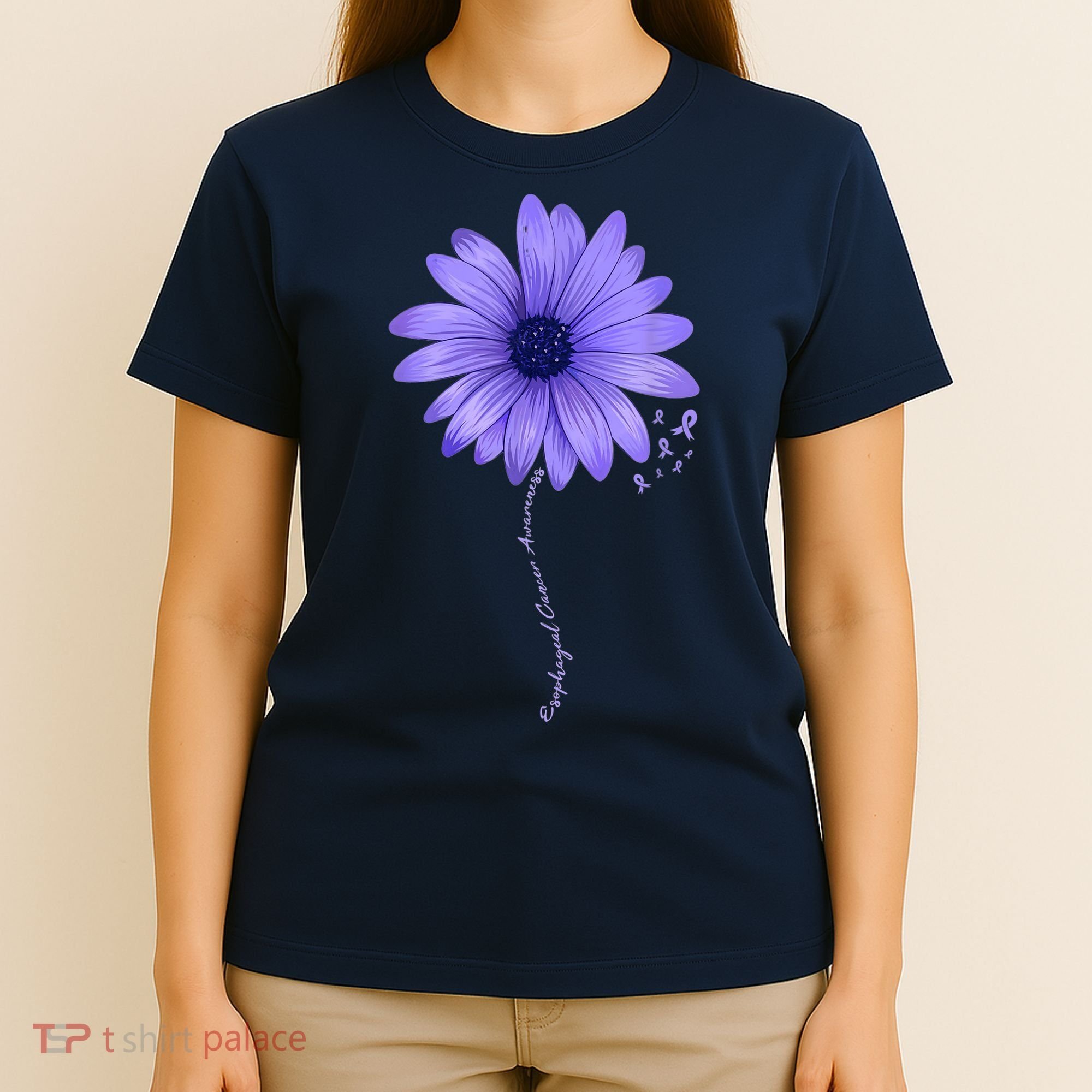 Esophageal Cancer Awareness Sunflower Periwinkle ribbon T-Shirt