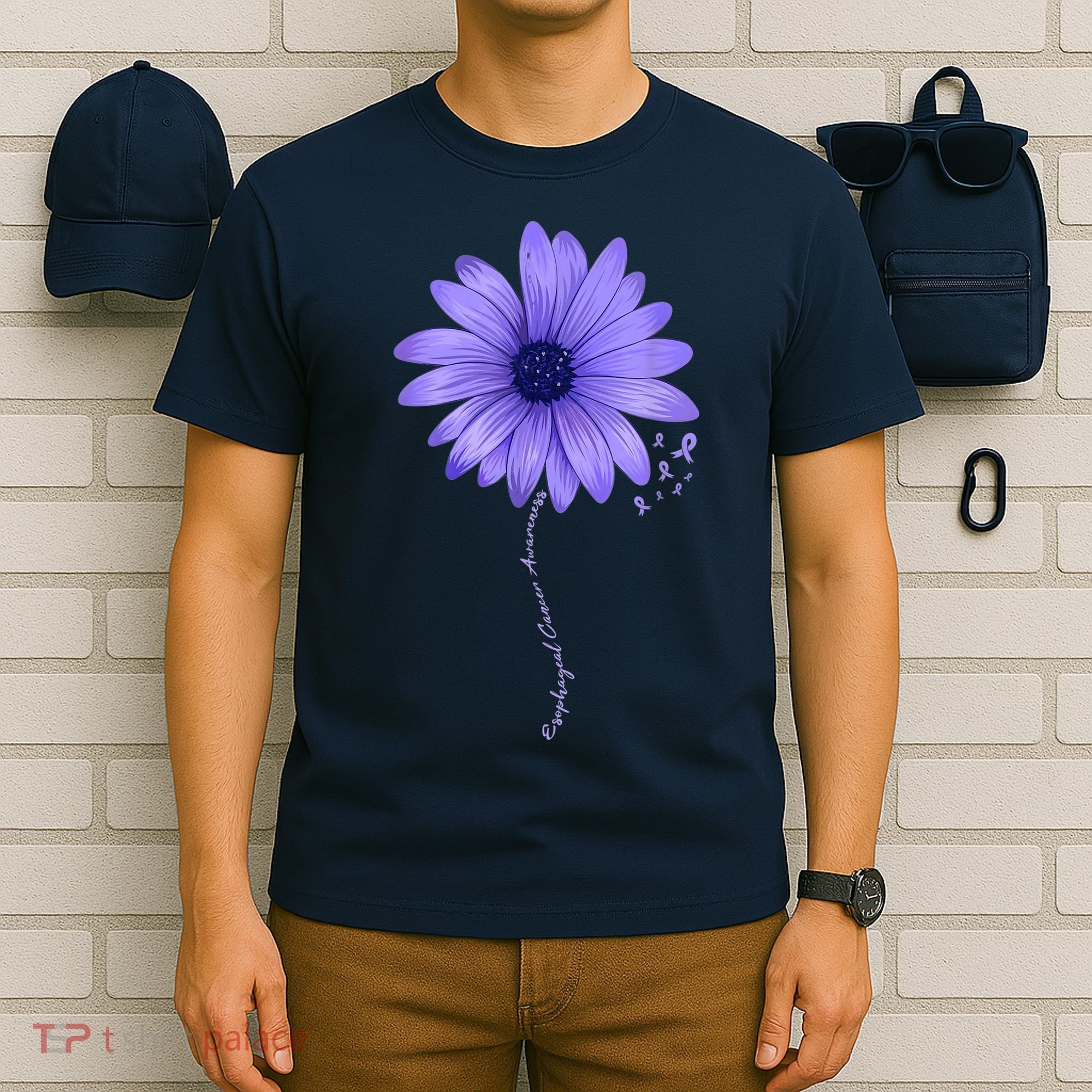 Esophageal Cancer Awareness Sunflower Periwinkle ribbon T-Shirt