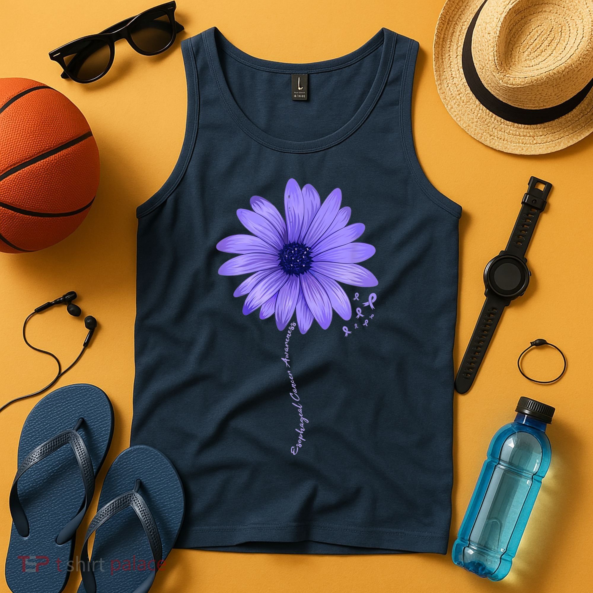 Esophageal Cancer Awareness Sunflower Periwinkle ribbon Tank Top