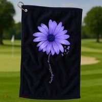 Esophageal Cancer Awareness Sunflower Periwinkle ribbon Golf Towel thumb 1