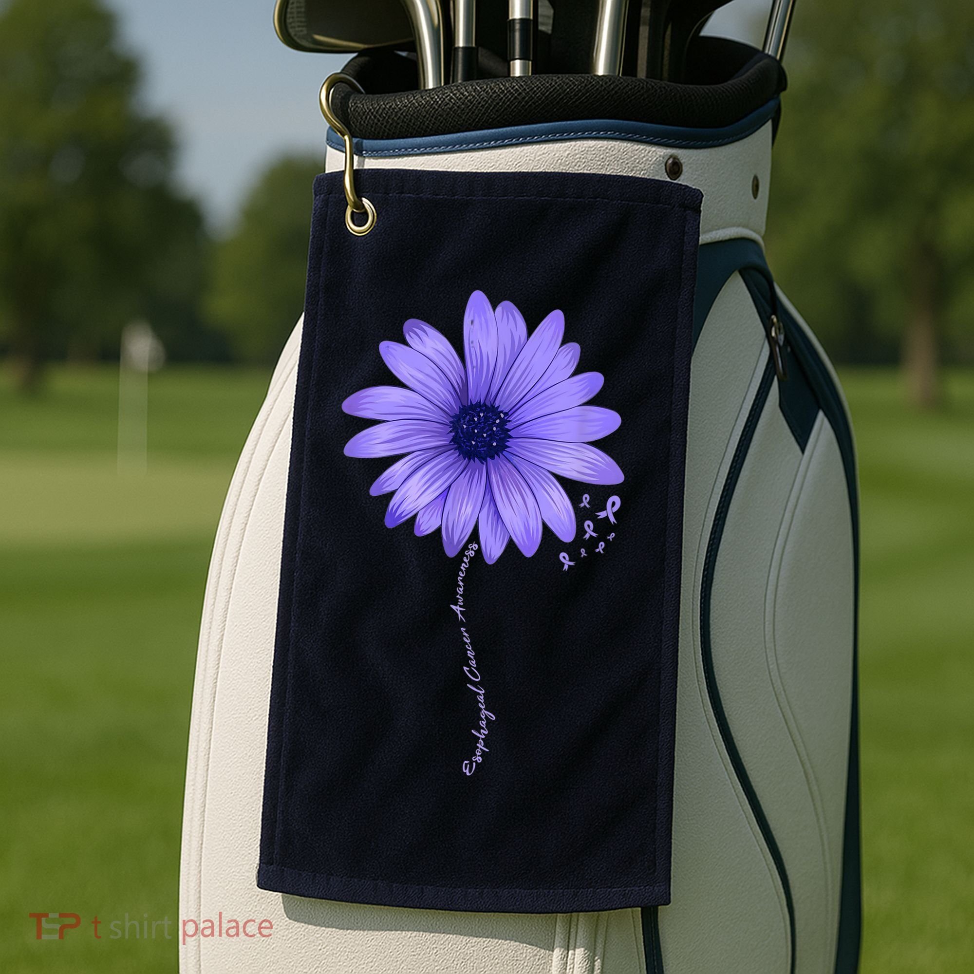 Esophageal Cancer Awareness Sunflower Periwinkle ribbon Golf Towel