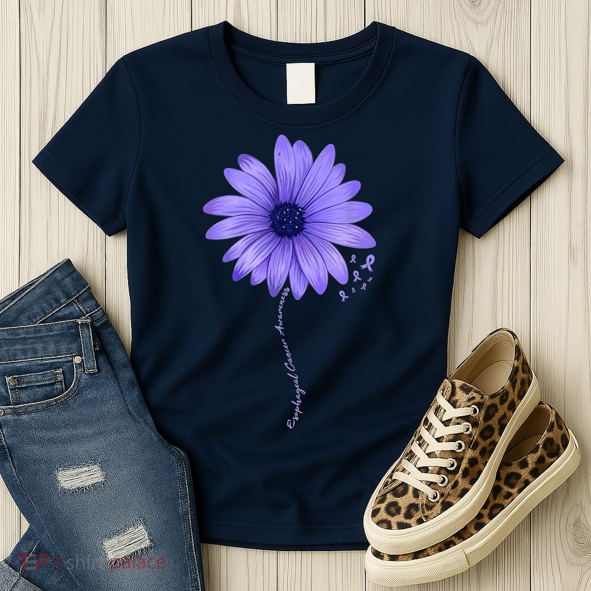Esophageal Cancer Awareness Sunflower Periwinkle ribbon Women's T-Shirt